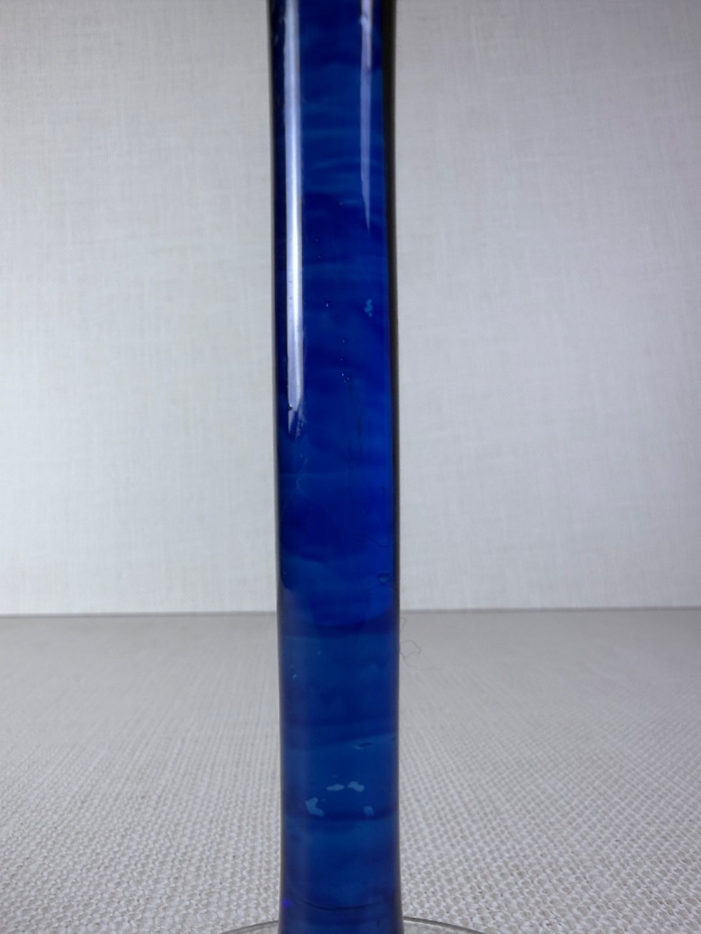 Vintage Art Glass Candlestick Holder — Cobalt Blue Stem with Hurricane Top - Picture 8 of 15